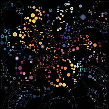 Moleküler bağlantılar serisi. Moleküler teori, korusküler tasarım, bağlantı ve birlik konularındaki karmaşık kalıplarla birbirine bağlı canlı kürelerin bileşimi.