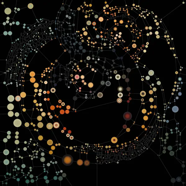 Dot World serisi. Atomik birlik, bağlantı ve moleküler teori konularındaki karmaşık kalıplarla birbirine bağlı canlı kürelerin bileşimi.