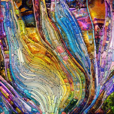 Işıldayan Cam serisi. Duyusal büyü, ışık algısı, hayal gücü ve yaratıcılık konularındaki doymuş cam kalıplarından oluşan soyut bir arkaplan..