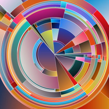 Çarkıfelek serisi. Sanat, görselleştirme, bilim, veri görselleştirme ve konsept tasarım konularında karmaşık tonsal zıtlıklara ve açısal kesişimlere sahip katmanlı radyal elementler.