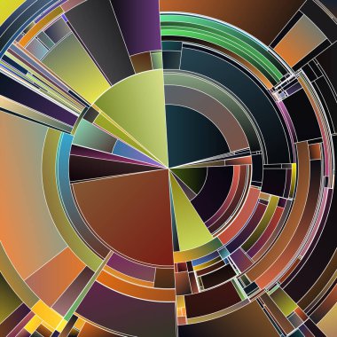 Renkli Dişliler serisi. Sanat, illüstrasyon, kaos, bilim ve veri görselleştirmesi konularında kesişen yay ve dinamik gradyanlarla soyut radyal elementler.