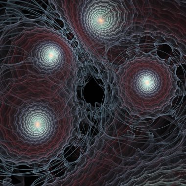 Frekans Hareketi serisi. Modern bilim ve araştırma konularındaki girdap, bükülme ve etkileşim dalgalarından oluşan soyut bir tasarım..