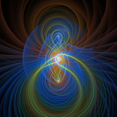 Dalga Fonksiyonu serisi. Modern bilim ve araştırma konularındaki girdap, bükülme ve etkileşim dalgalarının sanatsal soyutlaması.