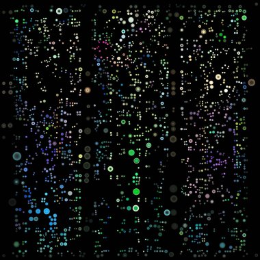 Dairesel gerçeklik serisi. Moleküler soyutlama, atomik uyum, görsel tasarım ve birlik konularındaki yörünge sistemlerine benzeyen eş merkezli yapılandırmalar.