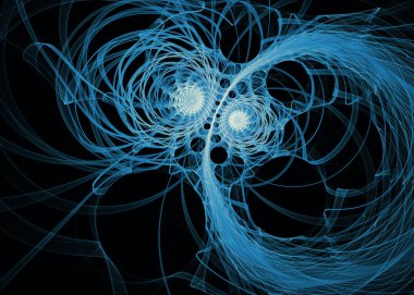 Fraktal Geometri serisi. Görselleştirme, geometri, matematik, fraktal tasarım ve bilim konularında derin, karanlık bir alana karşı mavi ışık yakar.