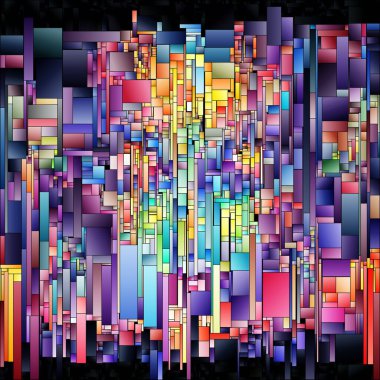 Gradyan Soyutlama Serisi. Görsel sanat, renk teorisi, kompozisyon, tasarım ve renk algısının birliği üzerine mozaik benzeri bir düzende düzenlenmiş dikdörtgen paneller.