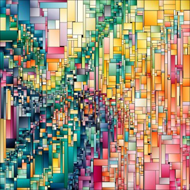 Parçalanmış Gradyan serisi. Görsel sanat, renk teorisi, tasarım birliği, kompozisyon ve renk algısının gradyan rengine sahip dikdörtgen parçaların soyut birleşimi.