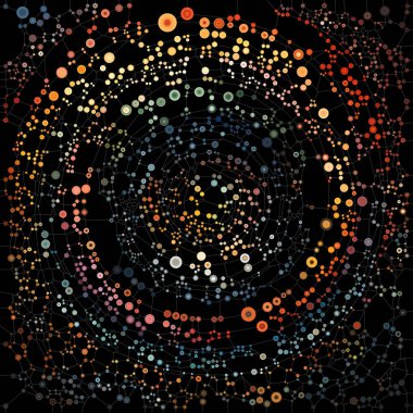 Dot World serisi. Atomik birlik, bağlantı ve moleküler teori konularındaki karmaşık kalıplarla birbirine bağlı canlı kürelerin bileşimi.