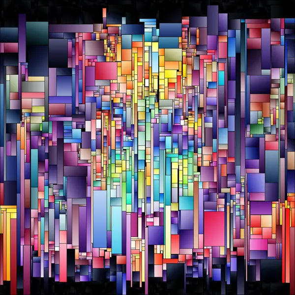 Gradyan Soyutlama Serisi. Görsel sanat, renk teorisi, kompozisyon, tasarım ve renk algısının birliği üzerine mozaik benzeri bir düzende düzenlenmiş dikdörtgen paneller.