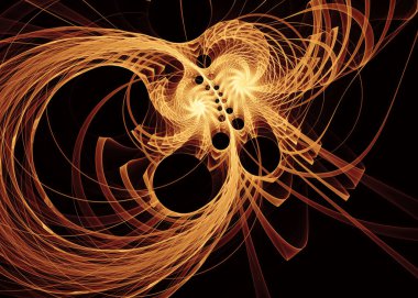 Fraktal Geometri serisi. Görselleştirme, geometri, matematik, fraktal tasarım ve bilim konularında akan altın enerji çizgileri.