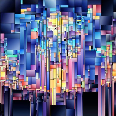 Parçalı Renk serisi. Renk algısı, tasarım birliği, görsel sanat, renk teorisi ve kompozisyon konularında karmaşık geometrik düzenler oluşturan gradyan bloklar üst üste biniyor.