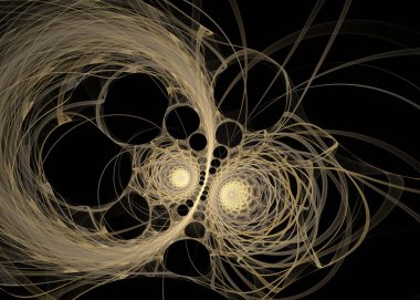 Fraktal iplikler serisi. Kaos teorisi, sanat, bilim, tasarım, geometrik görselleştirme ve fraktal geometri konularında ayrıntılı ve hareket açısından zengin bej enerji akışı.