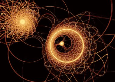 Fraktal iplikler serisi. Akan altın kurdeleler sanat, bilim, tasarım, geometrik görselleştirme ve fraktal geometri üzerine organik bir girdap oluşturuyor..