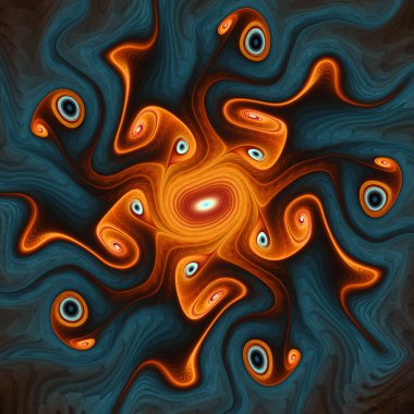 Fraktal Girdap serisi. Organik geometri, matematik, fraktal tasarım, bilim ve görselleştirme konularındaki organik ve dijital etkileşimlerin zengin dokulu bir görüntüsü.