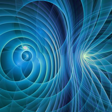 Uzay türbülans serisi. Popüler bilim, eğitim ve araştırma konularında dalga titreşimleri ve dinamik yayılma modelinden oluşan soyut tasarım.