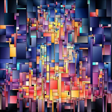 Gradyan Parçalar serisi. Renk algısı, tasarım birliği, renk teorisi, görsel sanat ve kompozisyon konularındaki renk eğilimli blokların soyut birleşimi.