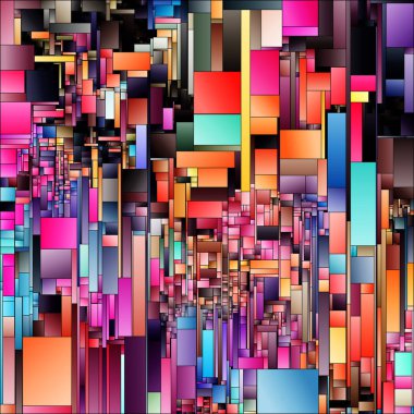 Gradyan Soyutlama Serisi. Tasarım, kompozisyon, renk teorisi, görsel sanat ve renk algısı üzerine keskin geometrik biçimlere sahip gradyan panellerin stilize düzenlenmesi.