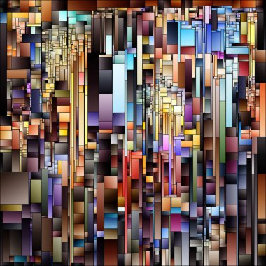 Parçalı Renk serisi. Kompozisyon, renk algı, görsel sanat, tasarım ve renk teorisinin birliği konularındaki gradyan renklerle örtüşen dikdörtgenler dizisi.