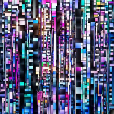 Parçalanmış Gradyan serisi. Renk teorisi, kompozisyon, görsel sanat, tasarım ve renk algısının birliği konularındaki değişimlerle iç içe geçmiş renkli blokları içeren grafik tasarımı.