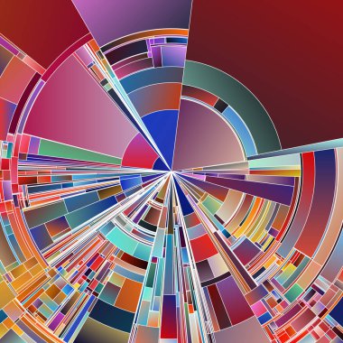 Renkli Tekerlek serisi. Yayılan geometrik bölümler sanat, görselleştirme, bilim, renk teorisi ve konsept tasarımı üzerine yapıcı bir dairesel tasarım oluşturur..