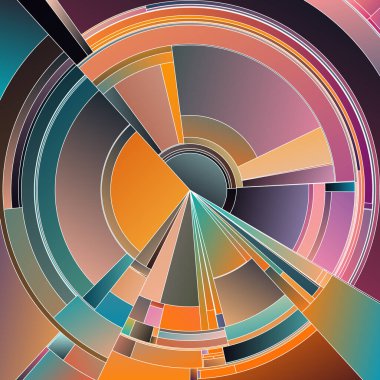 Renkli Palet serisi. Görselleştirme, bilim, veri görselleştirme, sanat ve renk teorisi konularındaki dinamik tonsal zıtlıkların dairesel düzenleri ve parçalanmış desenler.