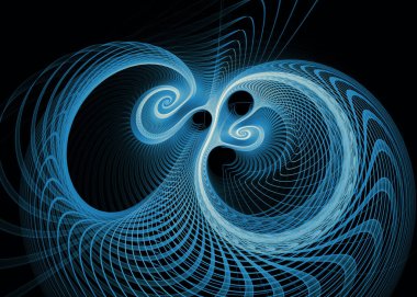 Fraktal Geometri serisi. Görselleştirme, geometri, matematik, fraktal tasarım ve bilim konularında karanlık bir zemin üzerinde dalgalanan ışık desenleri.
