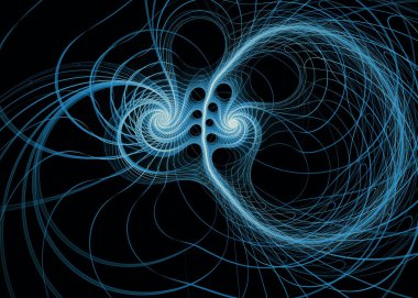 Fractal Paths serisi. Mavi ışık geometri, matematik, fraktal tasarım, bilim ve görselleştirme konularında karmaşık, girdaplı bir desen oluşturuyor..
