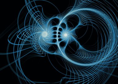 Fraktal iplikler serisi. Sanat, bilim, tasarım, geometrik görselleştirme, fraktal geometri ve kaos teorisi üzerine kozmik bir ışık dansının soyut tasviri.