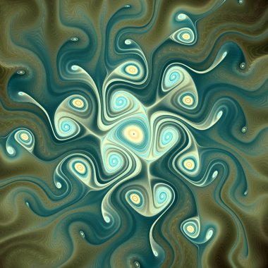 Fraktal akış serisi. Kaos teorisi, sanat, akış görselleştirme, fraktal geometri, bilim ve tasarım konularında iç içe geçmiş parlak dalların ruhani tasviri..