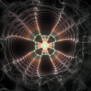 Fraktal kumaş serisi. Matematik, fraktal tasarım, bilim, görselleştirme ve geometri konularındaki parlak, akışkan şekillerin ve spiral biçimlerin düzenlenmesi.