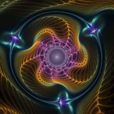 Fraktal simetri serisi. Topoloji, geometri, kaos teorisi, sanat, bilim, tasarım ve uzay konularındaki ruhani, aydınlık spirallerin bileşimi.