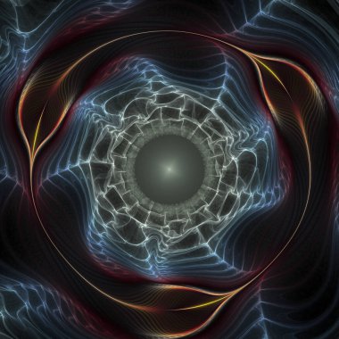 Fraktal alan, seri. Tasarım, uzay, topoloji, geometri, kaos teorisi, sanat ve bilim konularındaki karanlık bir boşlukta bulunan soyut, ışıl ışıl filizlerin bileşimi.