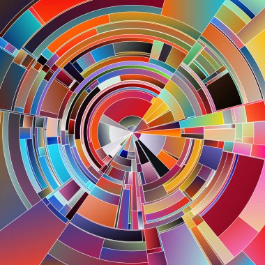 Çarkıfelek serisi. İllüstrasyon, sanat, görselleştirme, renk teorisi ve bilim konularında eş merkezli dairesel formlar ve akışkan tonsal geçişler.