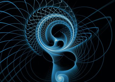 Fraktal patika serisi. Sanat, bilim, tasarım, geometrik görselleştirme, fraktal geometri ve kaos teorisi üzerine aydınlık bir çift spiral çizimi.