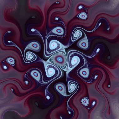 Fraktal girdap serisi. Akış görselleştirme, fraktal geometri, kaos teorisi, sanat, bilim ve tasarım konularında derin ve düşünceli bir tasarım..