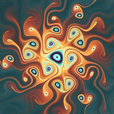 Fraktal akış serisi. Kaos teorisi, sanat, akış görselleştirme, fraktal geometri, bilim ve tasarım konularındaki dinamik soyut formların büyüleyici bir tasviri..