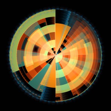 Fraktal Disk serisi. Kaos teorisi, sanat, fraktal geometri, tasarım, bilim ve fraktal alev görselleştirme konularındaki canlı, geometrik tekerleğin grafiksel çizimi.