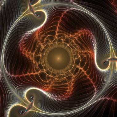 Fraktal simetri serisi. Uzayda, sanat, bilim, tasarım, uzay, topoloji, geometri ve kaos teorisi konularında soyut, parlayan akıntıların bileşimi.