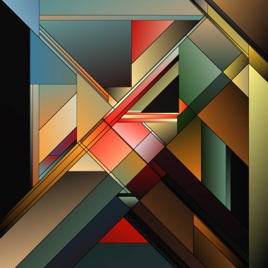 Parçalanmış Gradyan serisi. Görüntü sanatı, tasarım birliği, kompozisyon, renk teorisi ve renk algısının dinamik renk kompozisyonlarıyla birleşen bulanık ve keskin kenarlı geometriler.