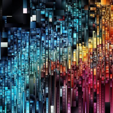 Sayısal Döşeme serisi. Matematiksel soyutlama, platonik alan, geometri, bilim ve dijital soyutlama konularındaki organize sayısal bloklar tarafından oluşturulan soyut desen.