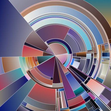Çarkıfelek serisi. Görselleştirme, bilim, konsept tasarım, sanat ve renk teorisi konularında gradyan dolu bölümlerle segmentli şekillerin karmaşık radyal simetrisi.