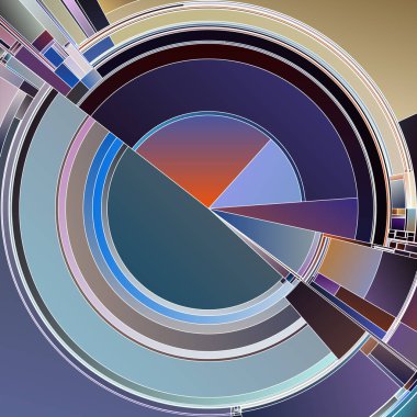 Çarkıfelek serisi. Renk teorisi, görselleştirme, kaos düzeni, tasarım ve bilim konularındaki dairesel kompozisyonlar içindeki açısal bölümlerin soyut etkileşimi.