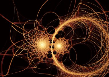 Fraktal patika serisi. Kaos teorisi, sanat, bilim, tasarım, geometrik görselleştirme ve fraktal geometri konularında dışa doğru genişleyen hassas altın filigran..