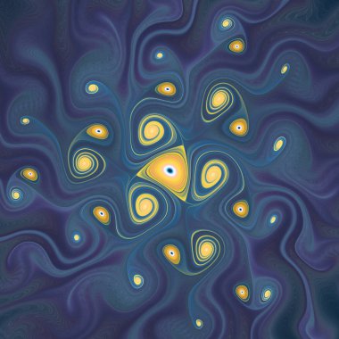 Fraktal Girdap serisi. Doğanın matematik, fraktal tasarım, bilim, görselleştirme ve organik geometri konularındaki iç işleyişini gösteren soyut bir tasarım..