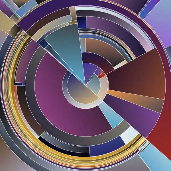 Renkli Dişliler serisi. Renk teorisi, sanat, görselleştirme, bilim ve tasarım konularında dairesel kavisleri kalın tonsal geçişler ve parçalanmış desenlerle üst üste bindirmek.