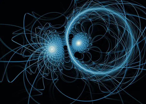 Fraktal iplikler serisi. Kaos teorisi, sanat, bilim, tasarım, geometrik görselleştirme ve fraktal geometri konularında zengin olan mavi enerji akışı.