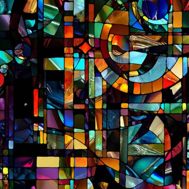 Sharp Stained Glass series. Composition of abstract color glass patterns on the subject of chroma, light and pattern perception, geometry of color and design.
