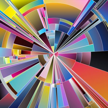 Renkli Palet serisi. Sanat, bilim, renk teorisi, konsept tasarımı ve görselleştirme konularında kesişen açısal şekiller ve gradyanlarla geometrik kavislerin yayılması.