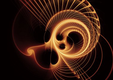 Fractal Paths serisi. Matematik, fraktal tasarım, bilim, görselleştirme ve geometri konularında altın bir kalbe sarılmış parlak iplikler..