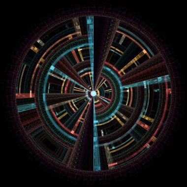 Fraktal disk serisi. Fraktal alev görselleştirme, tasarım, kaos teorisi, sanat, fraktal geometri ve bilim konularındaki canlı dairesel mandalanın bileşimi.